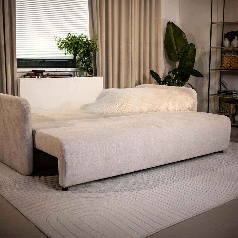 Mobilier-Deco CELSY - Canapé 3 Places Convertible avec Coffre en Tissu Beige