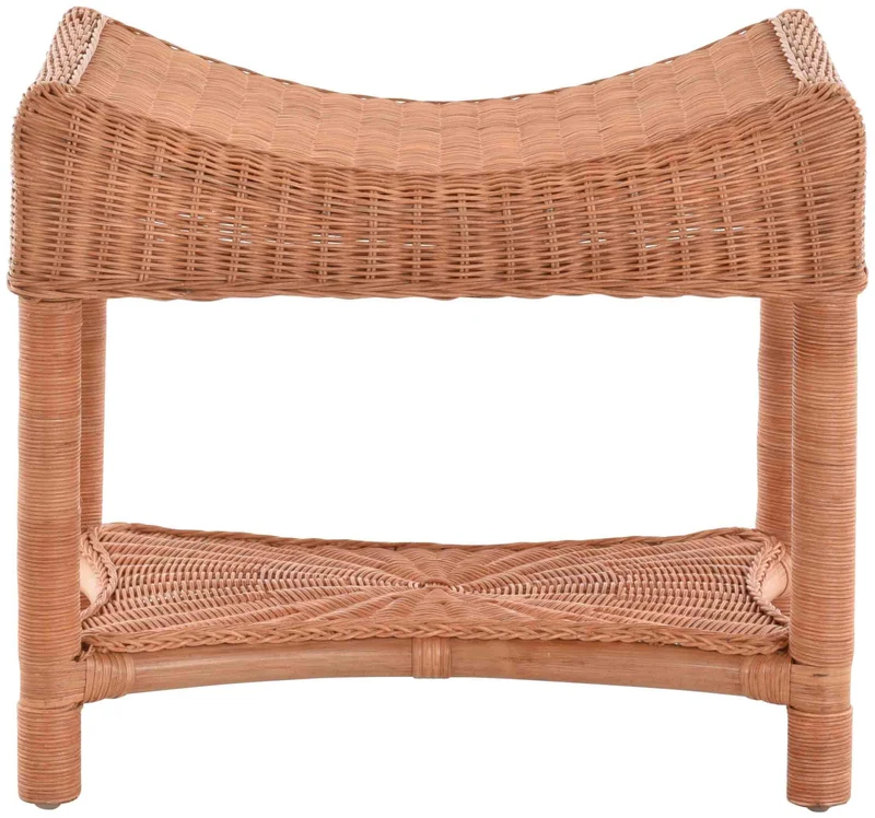 Krines Home Tabouret en rotin - Tabouret incurvé - En rotin véritable (terre cuite)