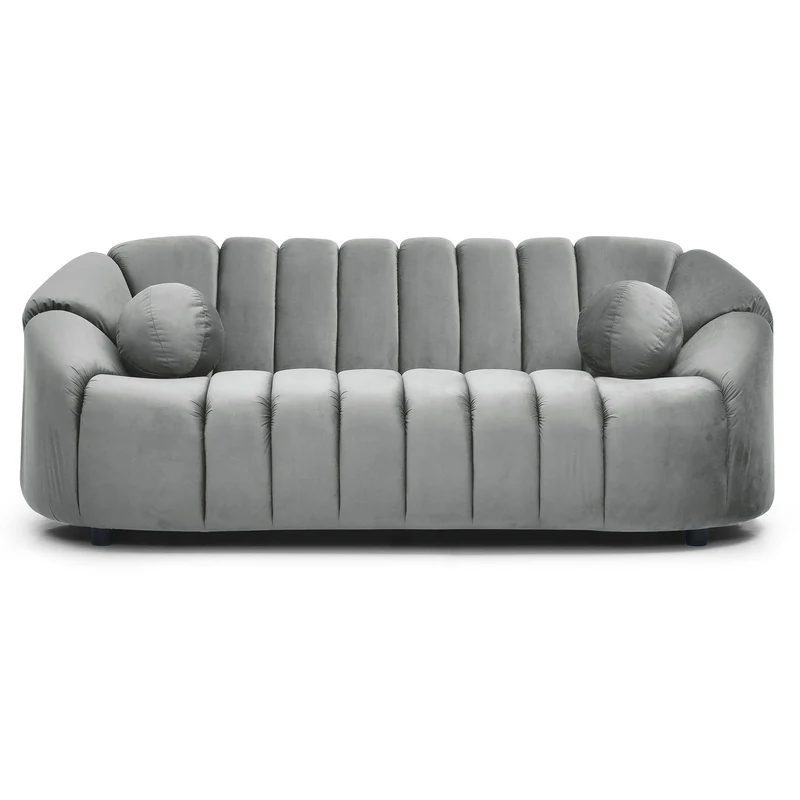 Menzzo Canapé 3 Places SIDONIE Velours Gris – Design Moderne 201 cm – Canapé Droit Confortable avec Coussin Décoratif – Salon Élégant Style Contemporain