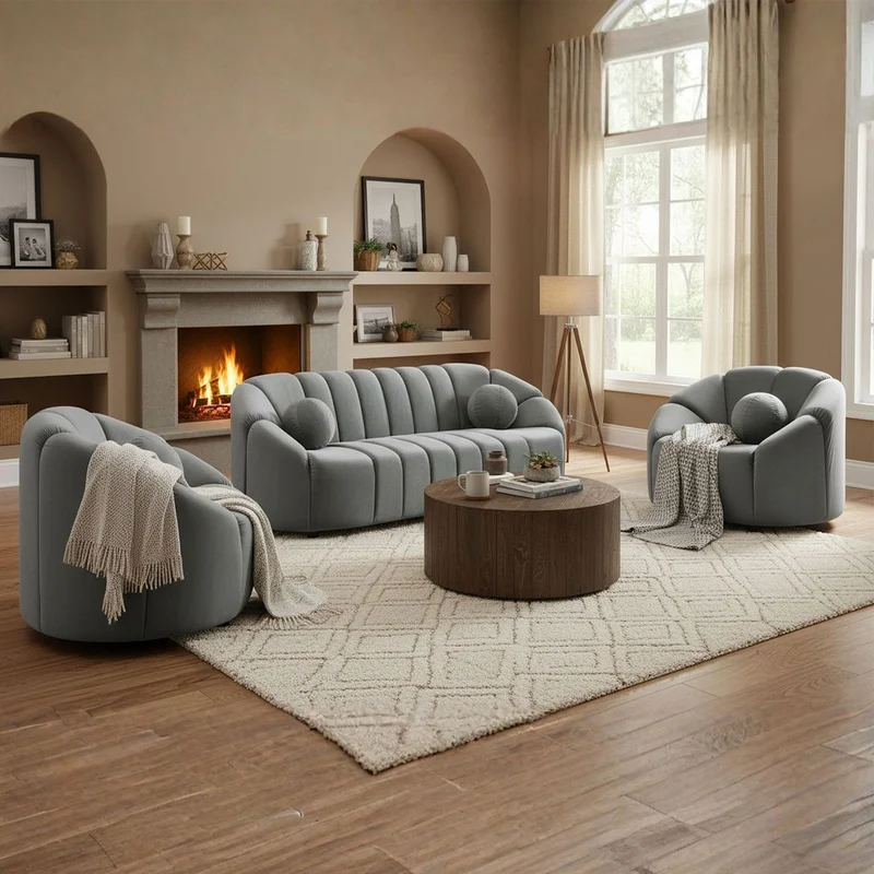 Menzzo Canapé 3 Places SIDONIE Velours Gris – Design Moderne 201 cm – Canapé Droit Confortable avec Coussin Décoratif – Salon Élégant Style Contemporain