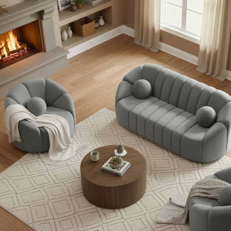 Menzzo Canapé 3 Places SIDONIE Velours Gris – Design Moderne 201 cm – Canapé Droit Confortable avec Coussin Décoratif – Salon Élégant Style Contemporain