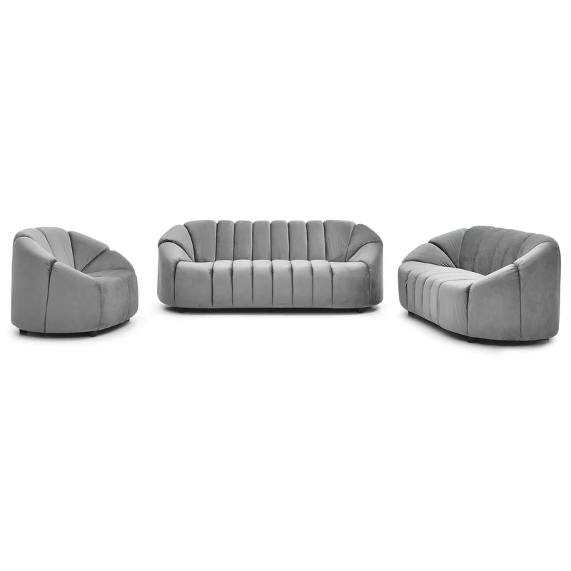 Menzzo Canapé 3 Places SIDONIE Velours Gris – Design Moderne 201 cm – Canapé Droit Confortable avec Coussin Décoratif – Salon Élégant Style Contemporain