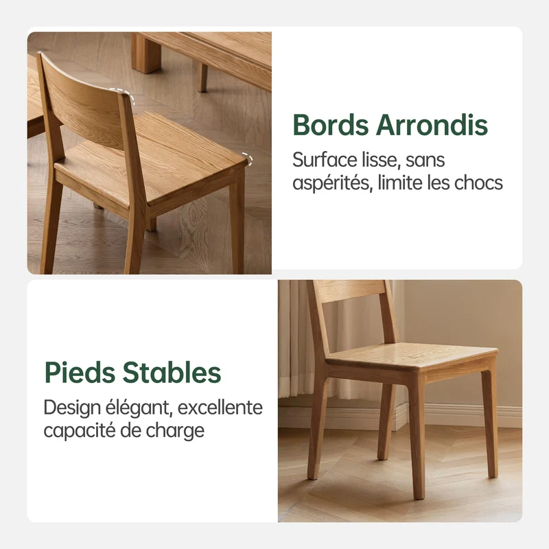 YESWOOD Lot de 2 Chaises de Salle à Manger, Chaises en Chêne Massif, Style Moderne Minimaliste, Chaises Assemblées pour Cuisine, Salon, Chambre, 44,8 x 54 x 80 cm, Chêne Naturel
