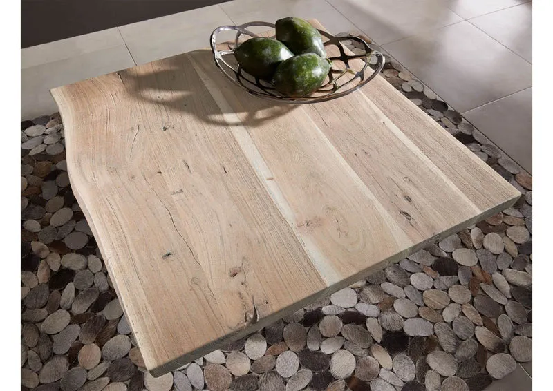 MASSIVMOEBEL24.DE Table Basse carrée 90x90cm - Fer et Bois Massif d'acacia laqué (Natural Stone) - Freeform #122
