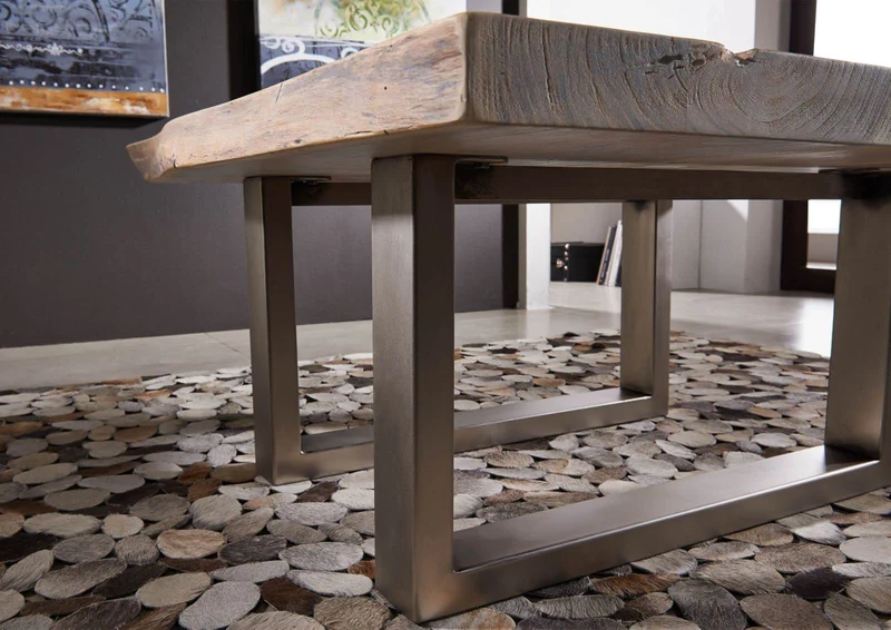 MASSIVMOEBEL24.DE Table Basse carrée 90x90cm - Fer et Bois Massif d'acacia laqué (Natural Stone) - Freeform #122
