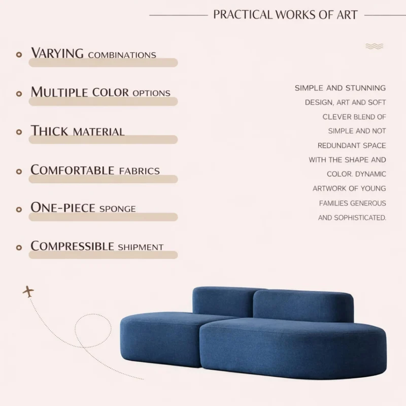 Générique Canapé Modulable en Tissu Compressé, Bleu, 240x102x62cm, Design Artistique Moderne avec Mousse Une Pièce Haute Résilience