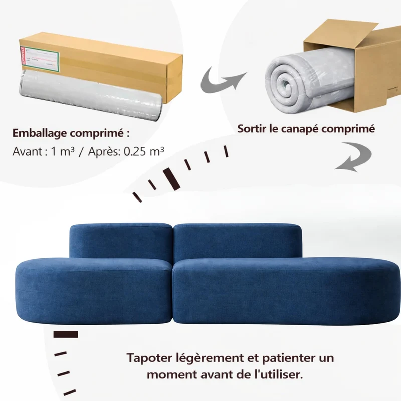 Générique Canapé Modulable en Tissu Compressé, Bleu, 240x102x62cm, Design Artistique Moderne avec Mousse Une Pièce Haute Résilience