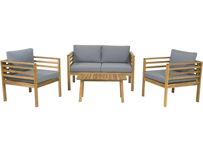 Salon de Jardin en Bois avec Coussins Beckham - 4 Places - Gris