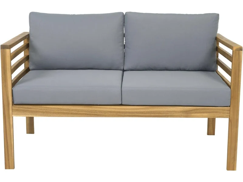 Salon de Jardin en Bois avec Coussins Beckham - 4 Places - Gris