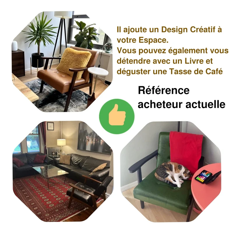 HomeMiYN Fauteuil Salon Vintage en Cuir, Fauteuil en Bois Massif, Fauteuil d'appoint Vintage Rembourrage Épais et Dossier Ergonomique pour Salon, Chambre, Café, Bureau Noir