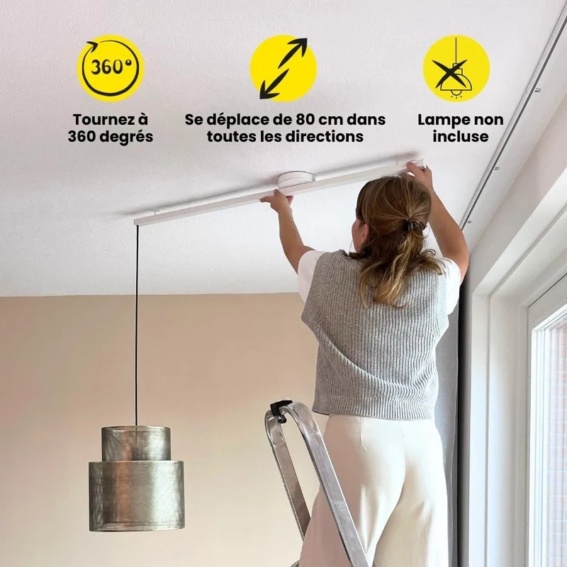 Lightswing® Single Système de Suspension pour 1 Lampe Suspendue - Blanc Mat - 90 cm - Système de Lampe Réglable - Facile à Installer - Lampe Suspendue - Suspension de Lampe