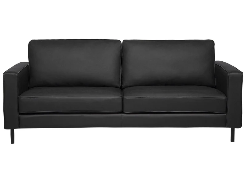 Canapé Fixe 3 Places en Cuir Fendu Noir Confort Optimal pour Salon au Design Moderne Beliani