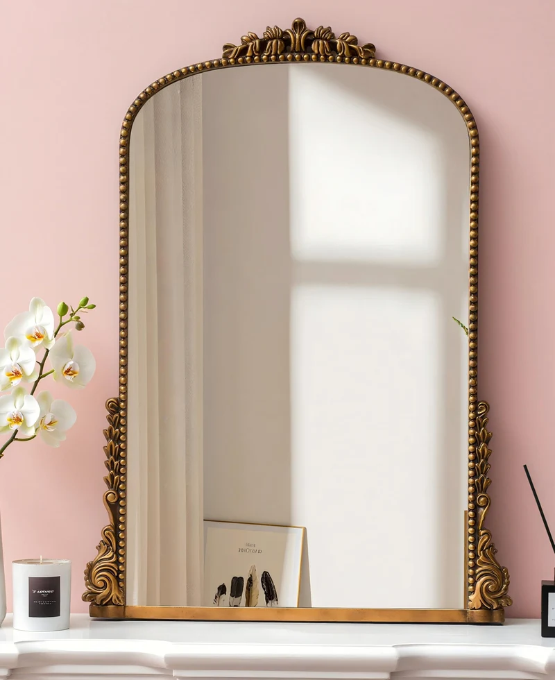 SHYFOY Miroir Mural Antique Orné Baroque Orné, Miroirs décoratifs d'entrée de Salle de Bains Armoire à Poudres, Miroir Ancien élégant Traditionnel, 80 X 60 CM