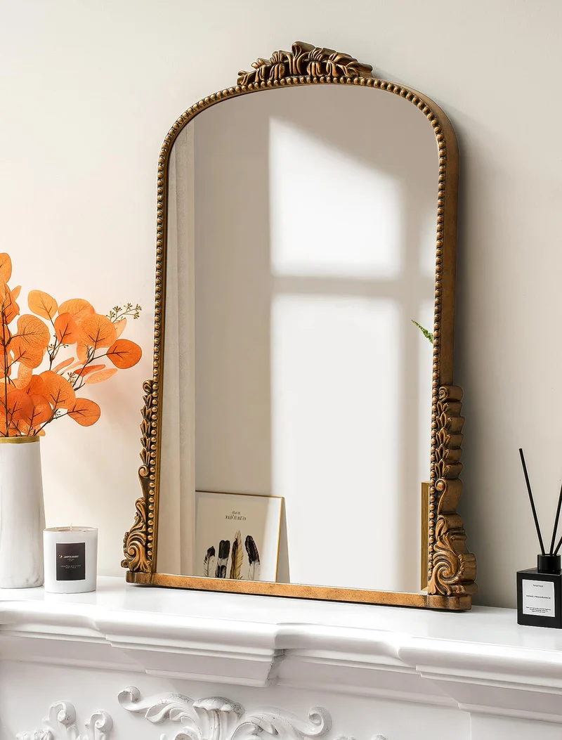 SHYFOY Miroir Mural Antique Orné Baroque Orné, Miroirs décoratifs d'entrée de Salle de Bains Armoire à Poudres, Miroir Ancien élégant Traditionnel, 80 X 60 CM