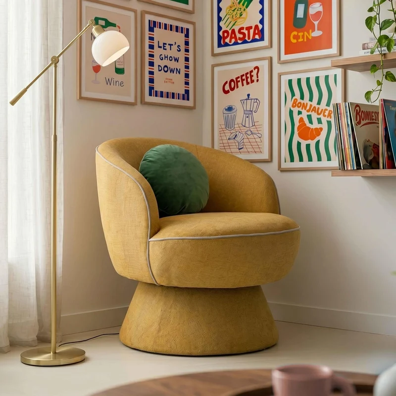 Oviala Fauteuil pivotant en Tissu Jaune
