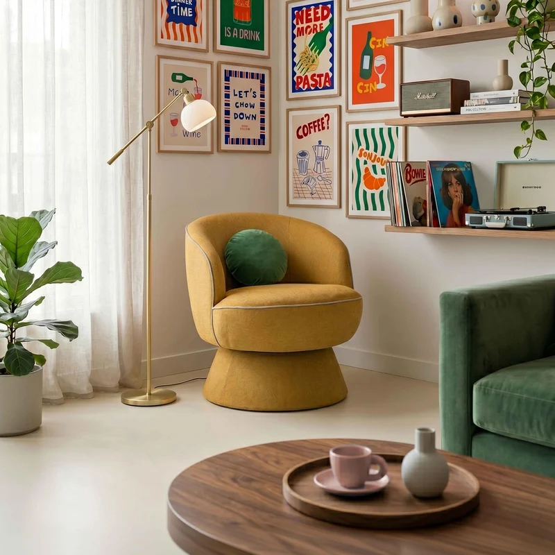 Oviala Fauteuil pivotant en Tissu Jaune