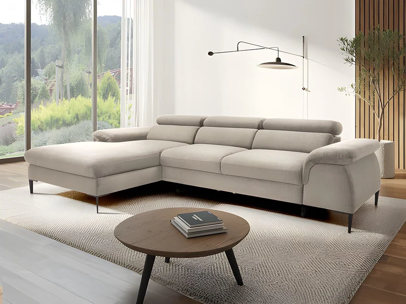 Vente-Unique - Canapé d'angle Gauche Convertible en Velours Beige SEPINA