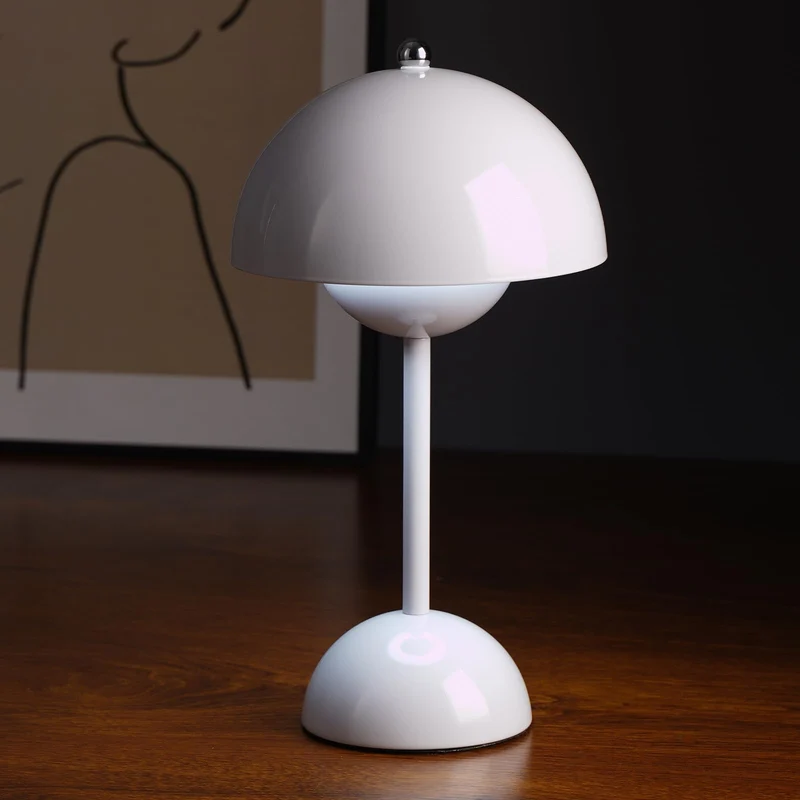 Flowerpot Lampe de table champignon – 3 couleurs en continu à intensité variable tactile, LED portable rechargeable, veilleuse de chevet et veilleuse intérieur/extérieur (blanc)