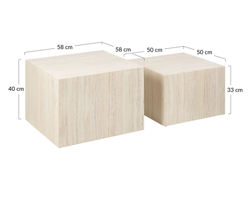 Lisa Design Pueblo - Lot de 2 Tables Basses - Effet travertin - 58 et 50 cm