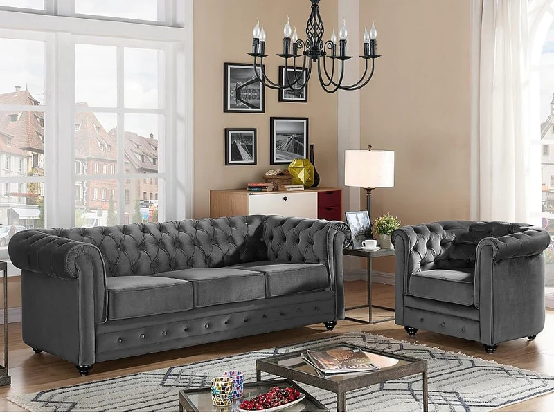 Vente-unique - Canapé 2 Places en Velours Vert Chesterfield