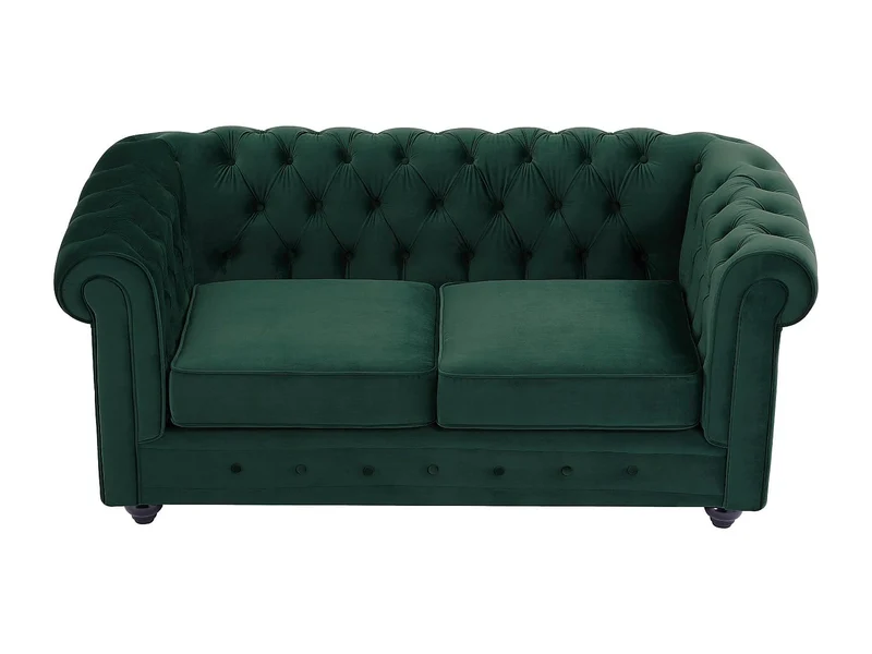 Vente-unique - Canapé 2 Places en Velours Vert Chesterfield