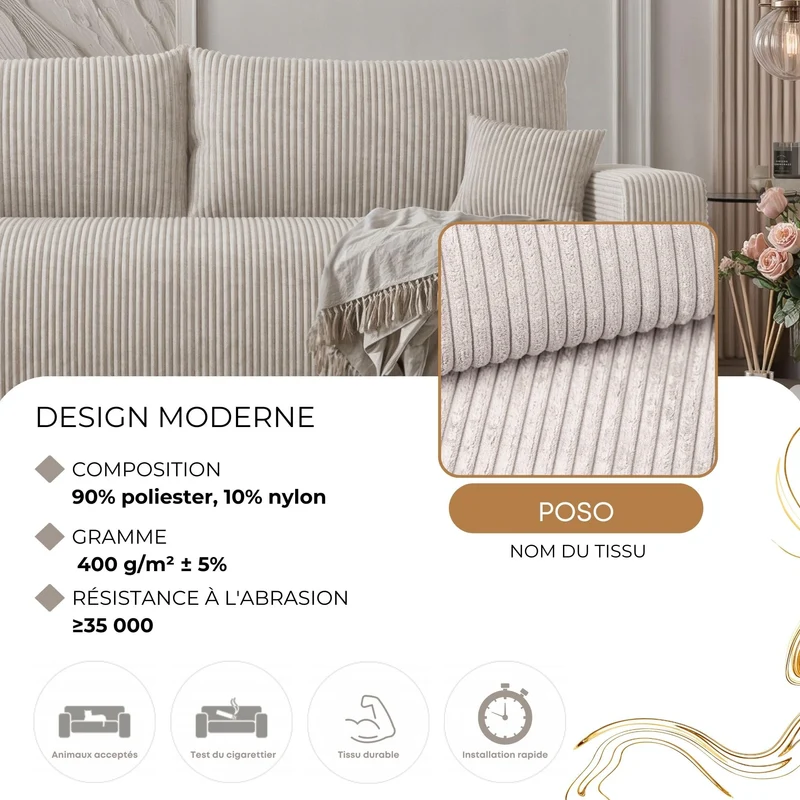 IDOHOME Canapé Lit 246x93 cm - Canapé 3 Places Convertible Velours Côtelé - 3-Seater Convertible Sofa Bed