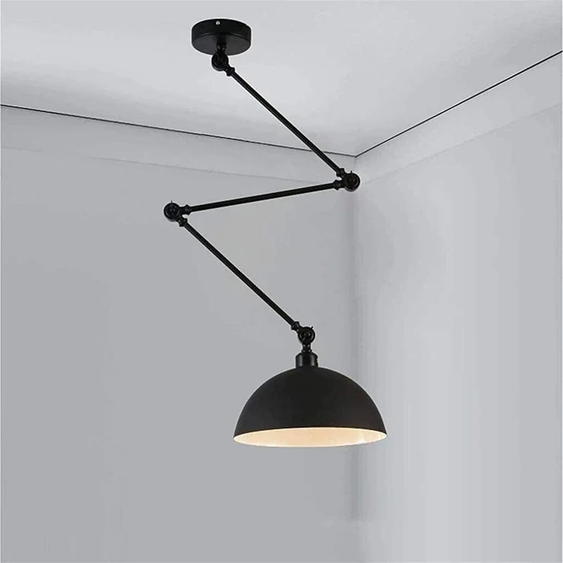 MQDLJSE Luminaire Suspendu à Bras pivotant Long en métal Noir, Lampe Suspendue en Forme de dôme, Lustre de Ferme Rustique Jaune, Tige Pliante, éclairage Industriel Moderne Vert pour Table