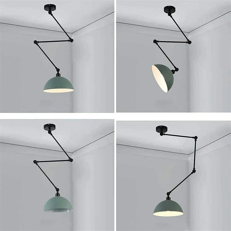 MQDLJSE Luminaire Suspendu à Bras pivotant Long en métal Noir, Lampe Suspendue en Forme de dôme, Lustre de Ferme Rustique Jaune, Tige Pliante, éclairage Industriel Moderne Vert pour Table