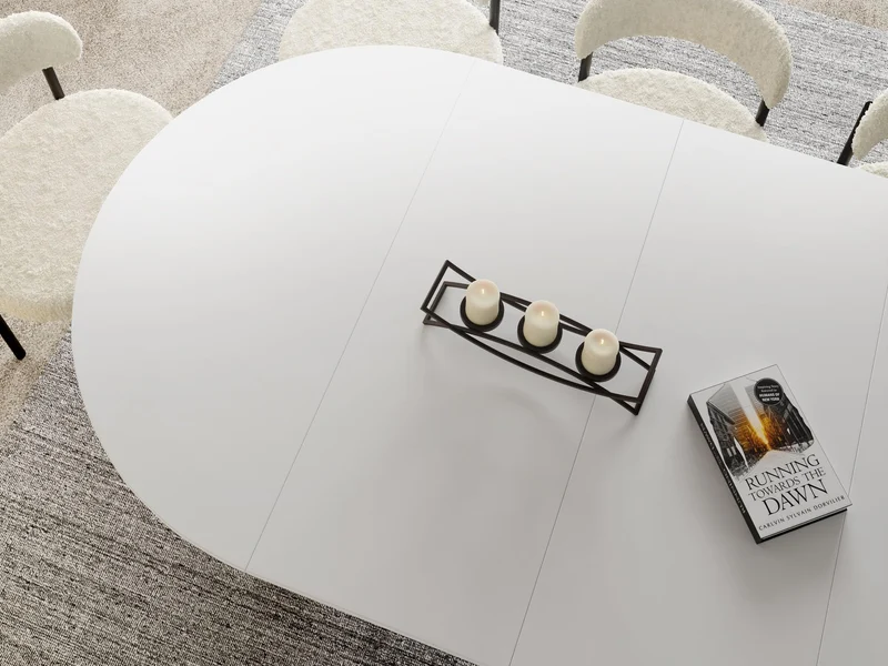 WFL GROUP Table à Manger Ronde Extensible Style Loft – 120 à 200 Cm – Design Industriel avec Pieds en Métal Blanc, Gain De Place pour Salon Ou Salle à Manger – Blanc