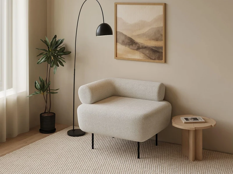 Vente-unique - Fauteuil en Tissu Bouclette Blanc cassé DORIGO