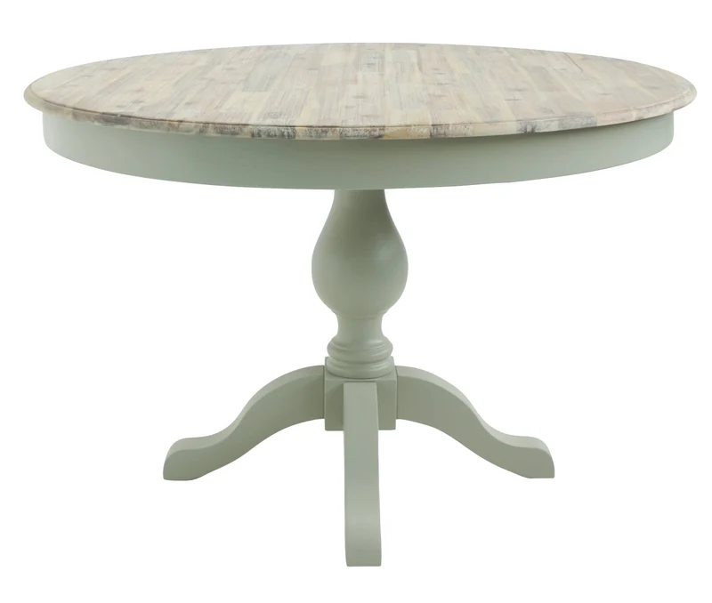 Générique Table à Manger Ronde sur piédestal avec 2 tiroirs cachés 120 L x 120 P x 78 H cm Plateau en Bois Dur d'acacia délavé à la Chaux Table à Manger en Bois Bleu Marine 5 Couleurs