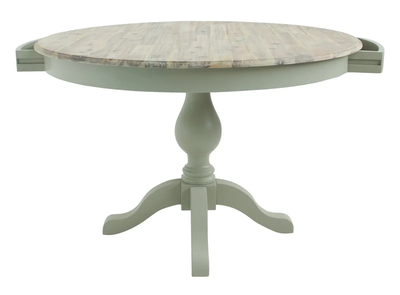 Générique Table à Manger Ronde sur piédestal avec 2 tiroirs cachés 120 L x 120 P x 78 H cm Plateau en Bois Dur d'acacia délavé à la Chaux Table à Manger en Bois Bleu Marine 5 Couleurs
