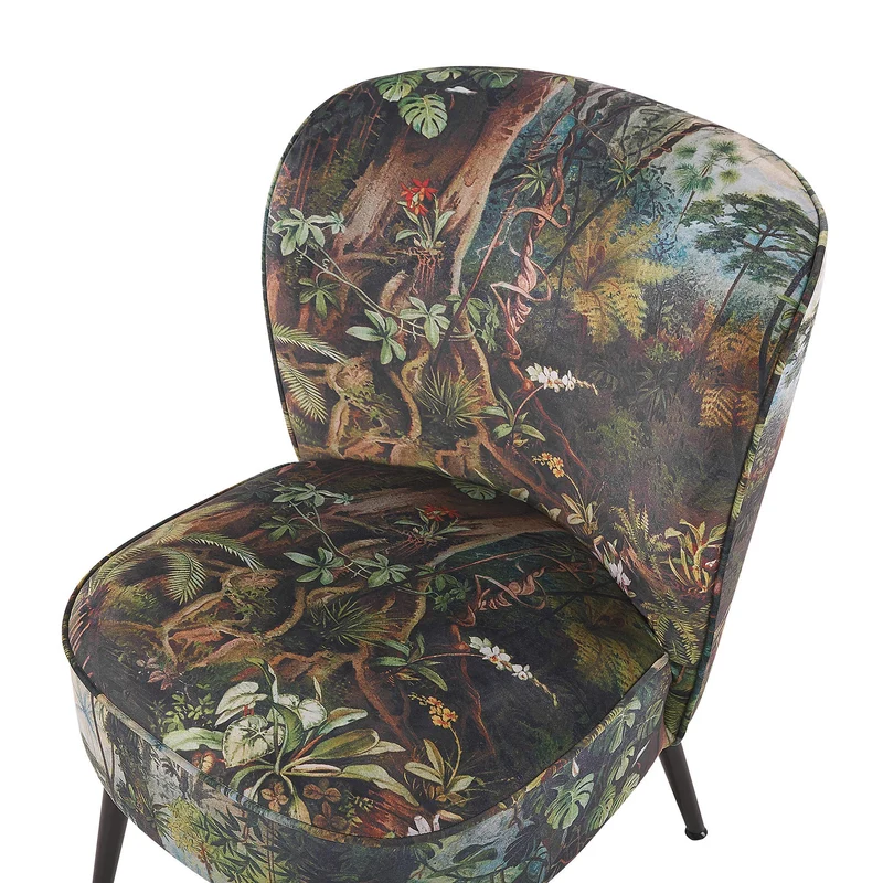 Beliani Fauteuil Bas sans Accoudoirs en Tissu Vert avec Imprimé Jungle Multicolore Rembourrage Épais et Confort Optimal pour Salon Rétro et Moderne
