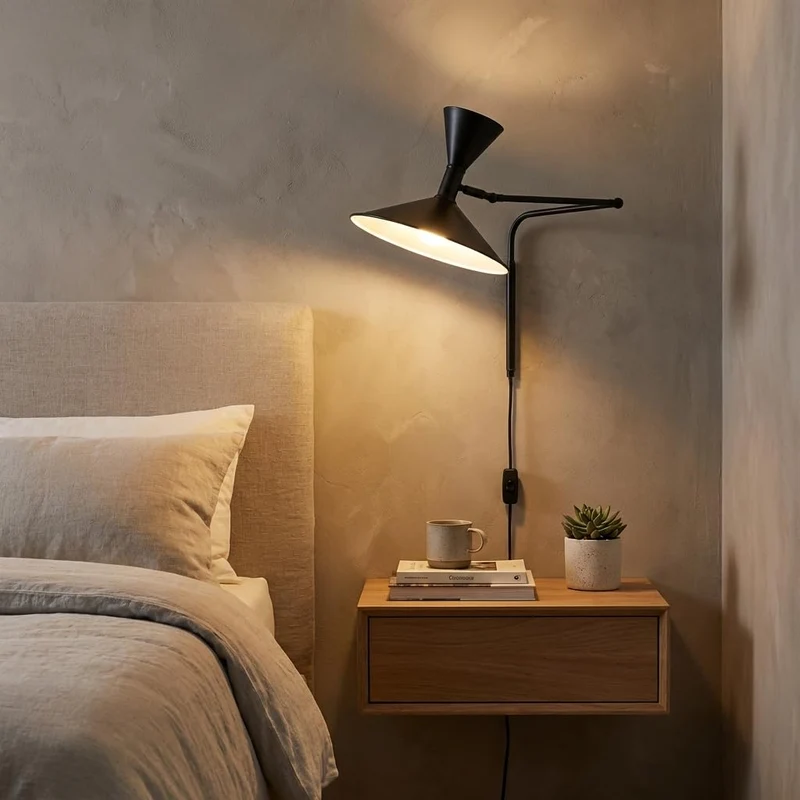 BARCELONA LED Applique Murale Industrielle Grand Modèle 40 cm, Lampe Murale à Bras Articulé, Style Vintage, Abat-jour Métal Noir Intérieur Blanc, Idéal Restaurant, Escalier et Chambre