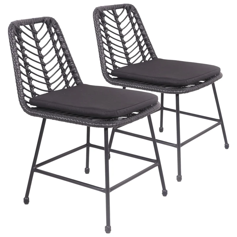 Happy Garden Lot de 2 chaises OKA en rotin synthétique Noires avec Coussins, résistant UV et déperlant
