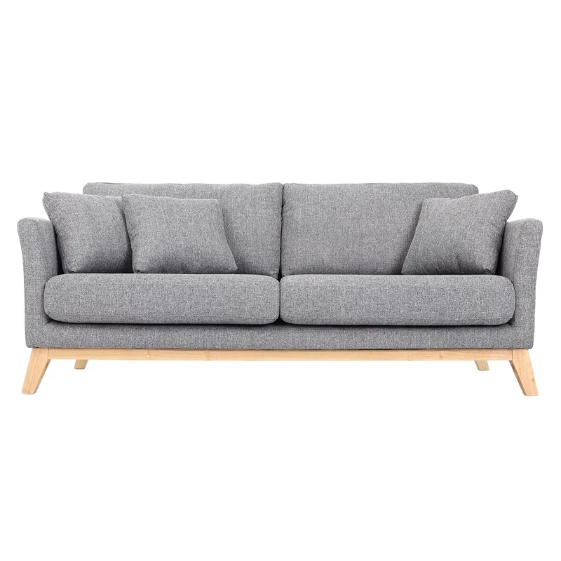 Miliboo Canapé scandinave déhoussable 3 Places en Tissu Gris Clair et Bois Clair Oslo