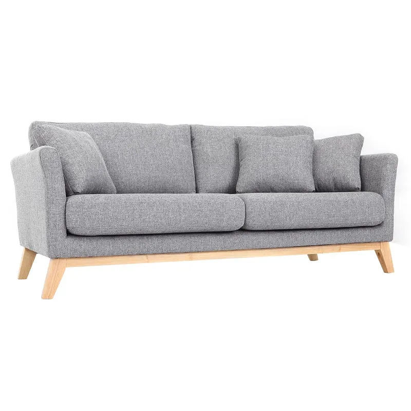 Miliboo Canapé scandinave déhoussable 3 Places en Tissu Gris Clair et Bois Clair Oslo