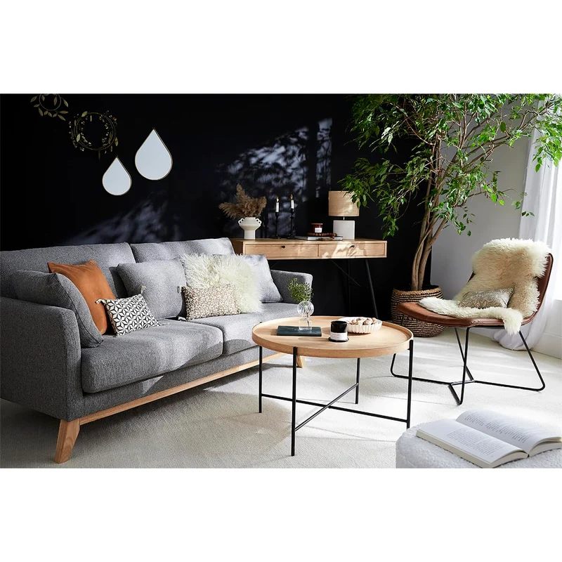 Miliboo Canapé scandinave déhoussable 3 Places en Tissu Gris Clair et Bois Clair Oslo