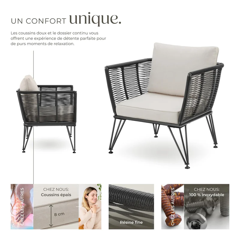 tectake® Lot de 2 Fauteuil Salon Fauteuil Exterieur Chaise de Jardin en Résine tréssée pour Salon de Jardin Exterieur, Coussins Inclus, Amenagement Balcon Terrasse