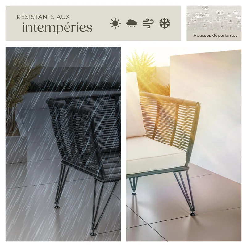tectake® Lot de 2 Fauteuil Salon Fauteuil Exterieur Chaise de Jardin en Résine tréssée pour Salon de Jardin Exterieur, Coussins Inclus, Amenagement Balcon Terrasse