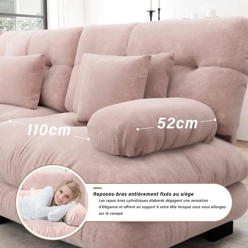 SoarFlash Canapé modulaire 3 Places Salon Moderne - Chenille, Bois Massif, reposes-Bras, Rose Clair, 77×313cm