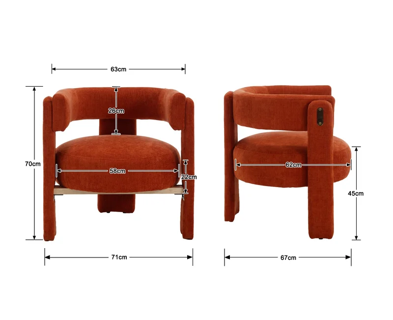 Ya-Home Fauteuil Salon en Bois Fauteuils Confortable avec Coussins Epais Fauteuil en Chenille pour Chambre/Salon, Orange