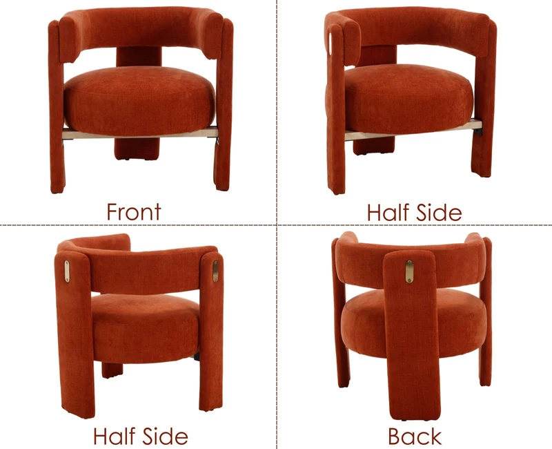 Ya-Home Fauteuil Salon en Bois Fauteuils Confortable avec Coussins Epais Fauteuil en Chenille pour Chambre/Salon, Orange