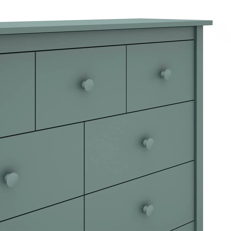 AltoBuy DAVA - Commode 7 Tiroirs en Pin Massif Vert Pétrole