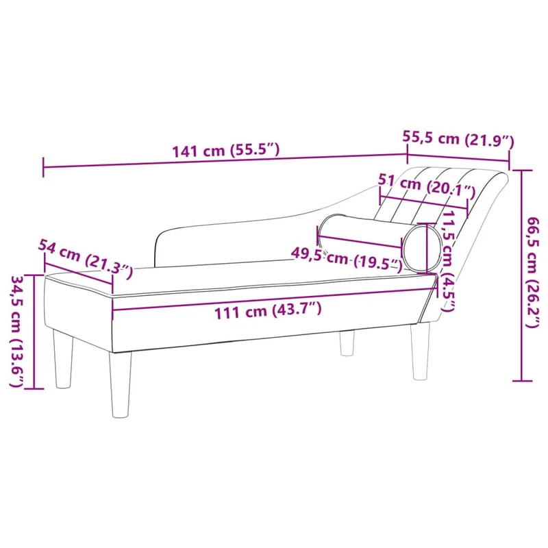 Chaise longue avec coussins crème tissu