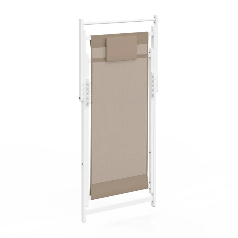 IDMarket - Lot de 2 chiliennes en métal Blanc Lota Toile textilène Beige