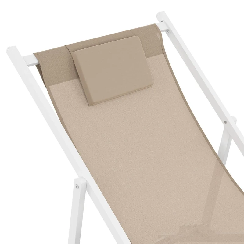 IDMarket - Lot de 2 chiliennes en métal Blanc Lota Toile textilène Beige