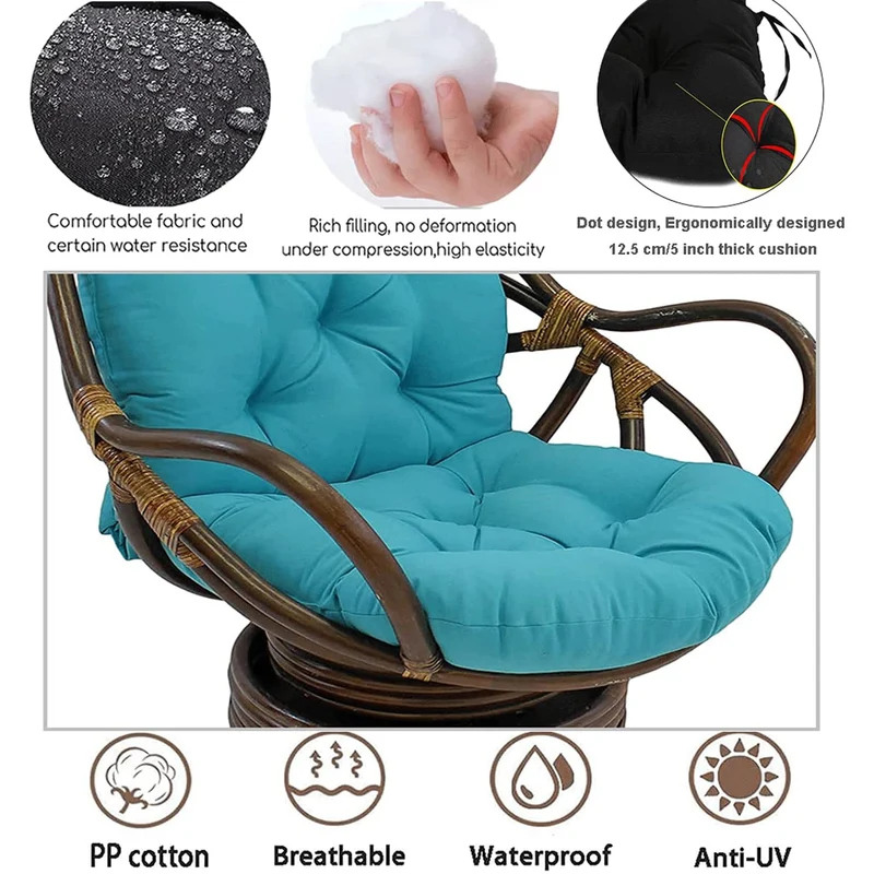 Chaise à bascule pivotante solide avec coussin ultra doux pour meubles de jardin et de terrasse en rotin avec tapis épais lavable vert