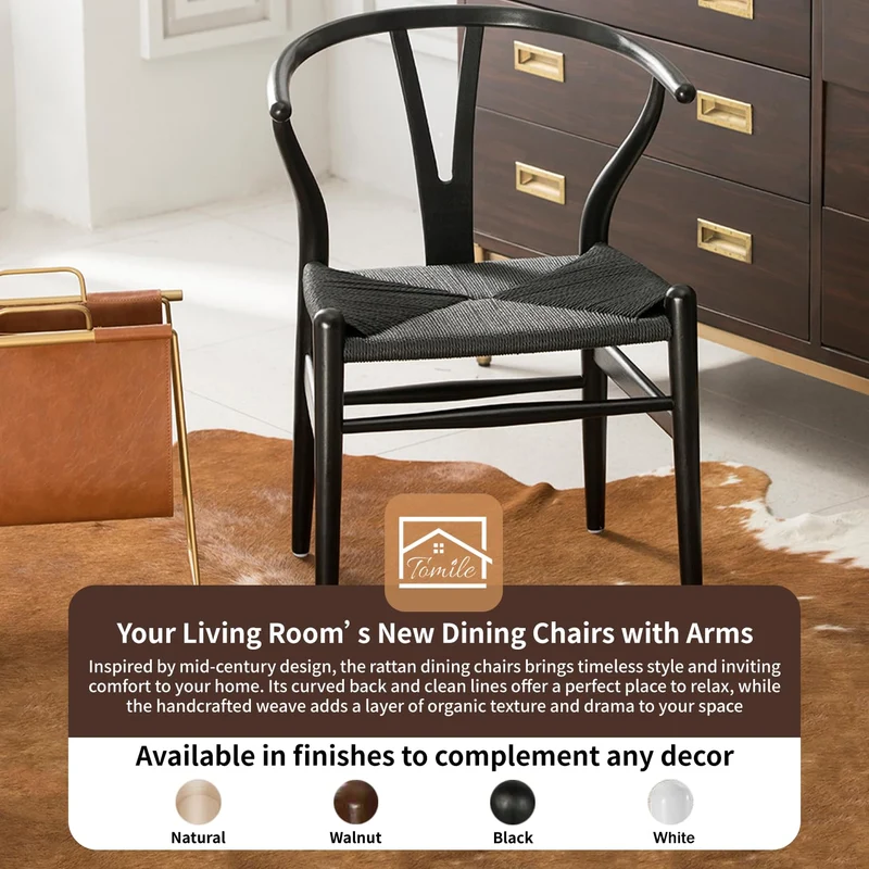 Tomile Wishbone Chaise en Y en bois massif et rotin naturel