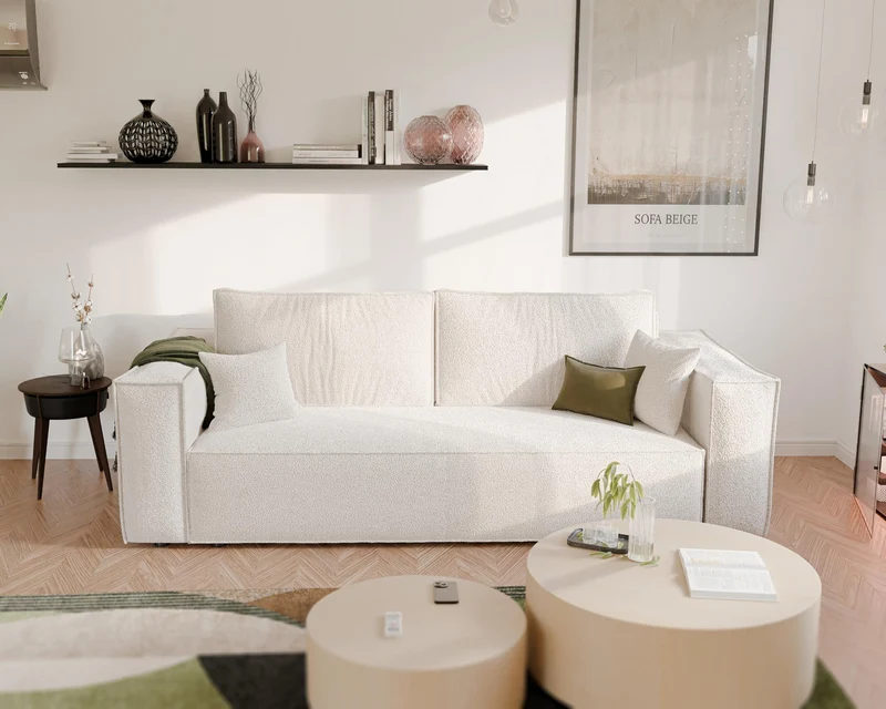 GREKPOL Sofa 240x105 cm - Canapé 3 Places Bouclé Côtelé - Beige Canapé Convertible 3 Places avec Dossier rembourré
